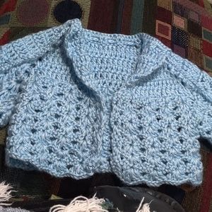 Baby sweater, baby blue, size 0/3 months , hand made